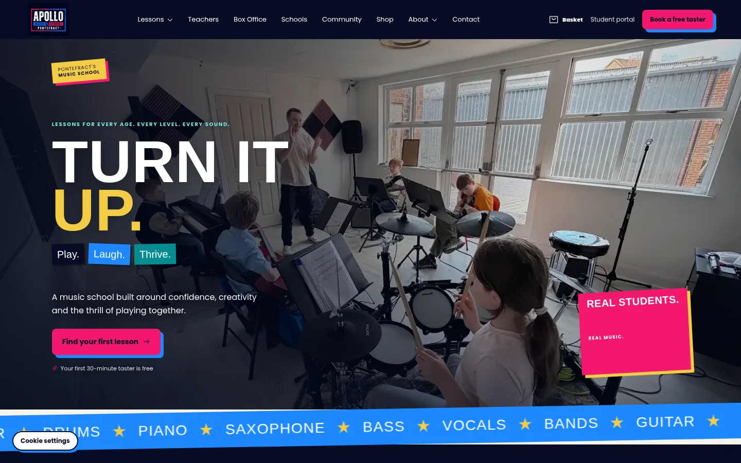 Apollo Music School homepage on desktop