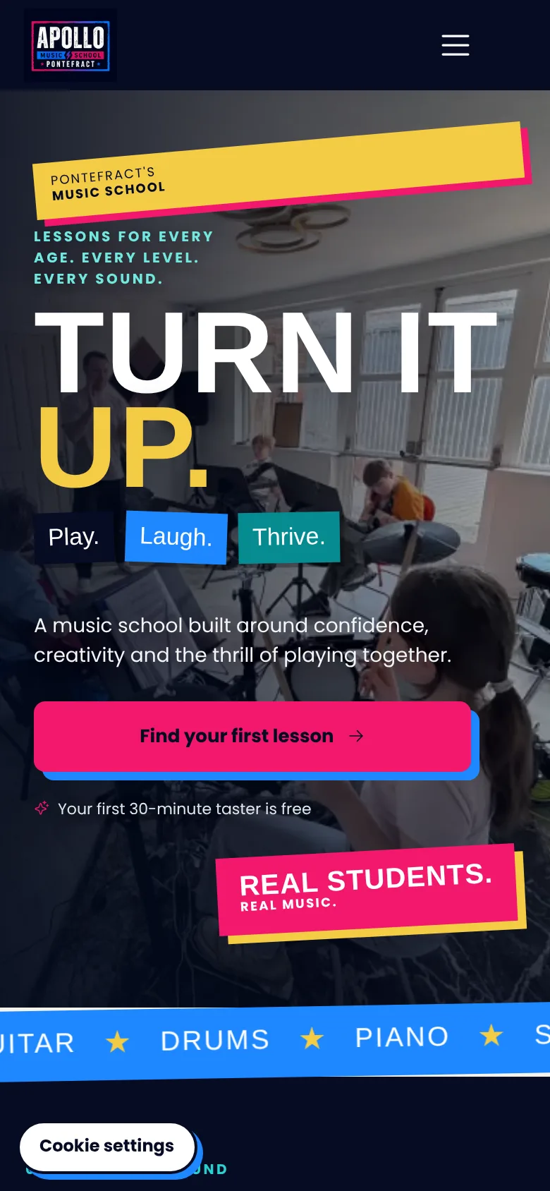 Apollo Music School homepage on mobile