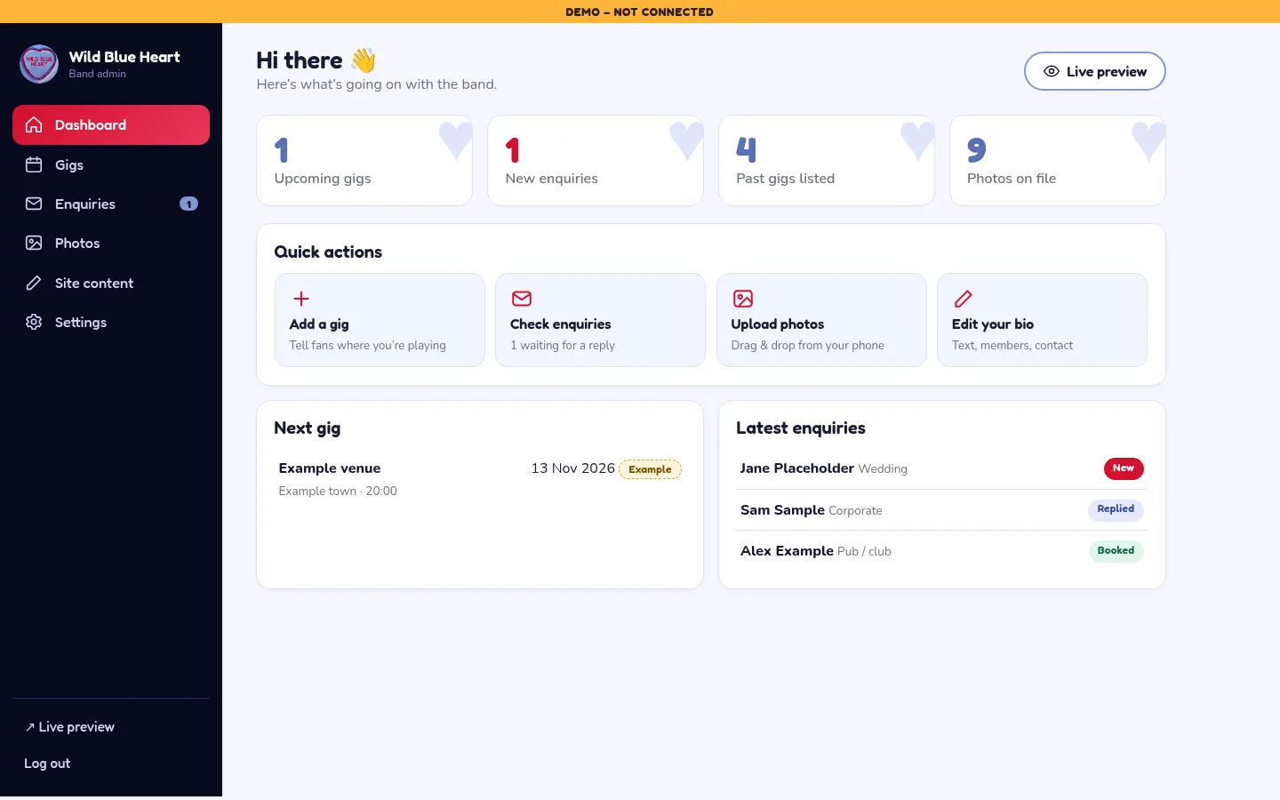 Concept admin dashboard on desktop