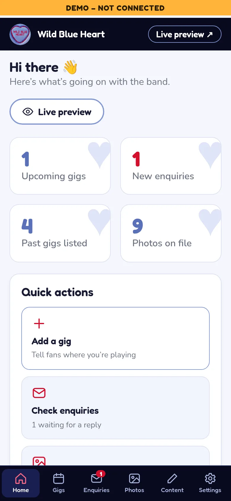 Concept admin area on mobile